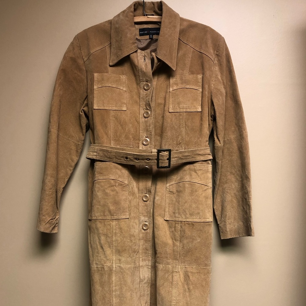 Vintage suede leather trench coat. Brown. XL. Some wear on sleeve.  GUC